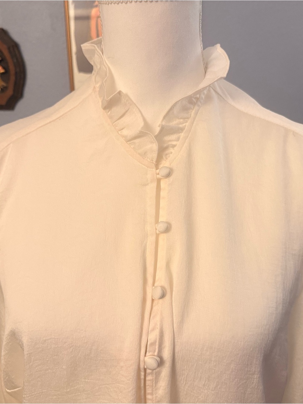 Express Cream Ruffle-Trim Button-Front Blouse - Picture 2 of 4